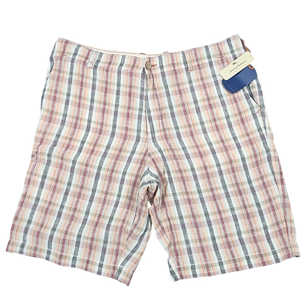 Tommy Bahama Shorts Mens 38 Roseroot Plaid 100% Linen Flat Front NWT